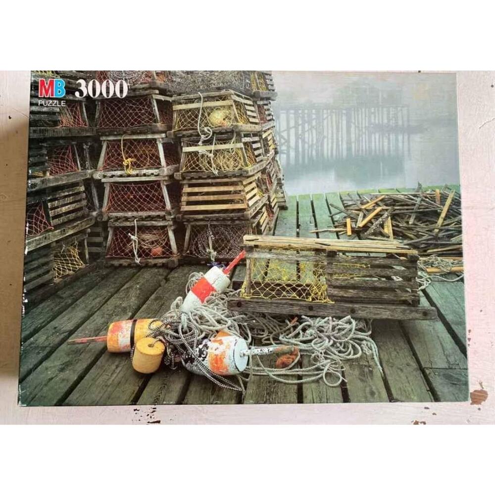 New Sealed VTG 1993 MB Magnum 3000 Pc Jigsaw Puzzle Lobster Traps, Corea Maine